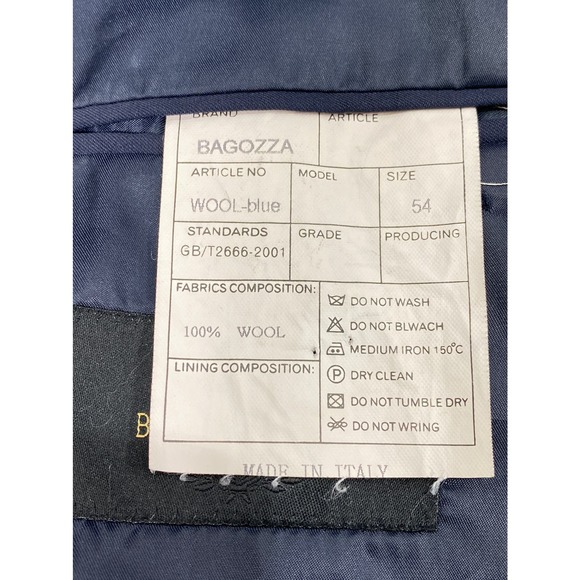 Bagozza Men's Size 44L US / 54 European 100% Wool Navy Lined Sports Jacket - Picture 9 of 9